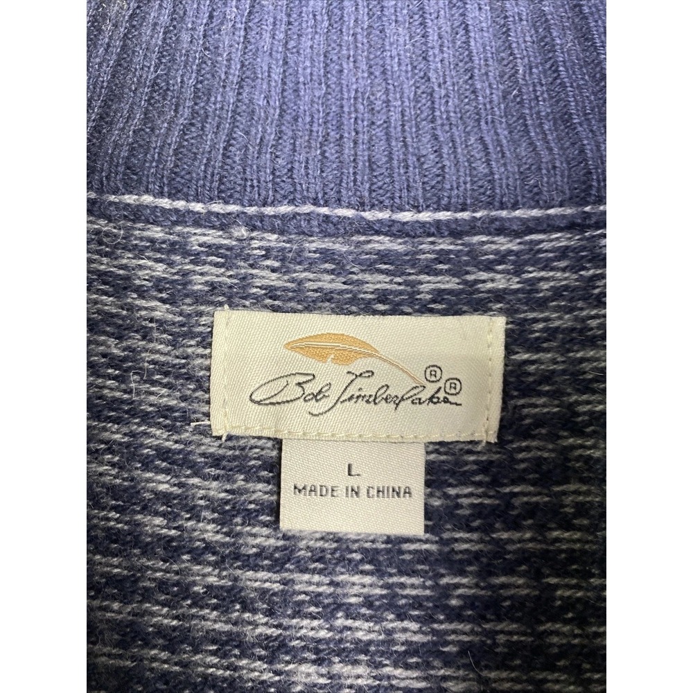 Bob Timberlake Sweater Mens L Merino Wool Blue Gray Houndstooth Pullover 1/4 Zip - Picture 4 of 7